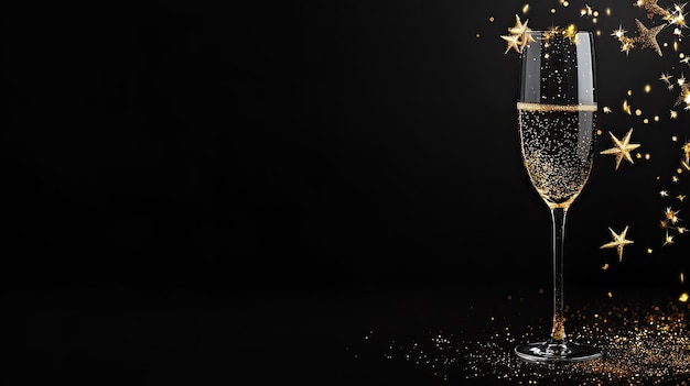 Vaso di champagne scintillante con stelle dorate