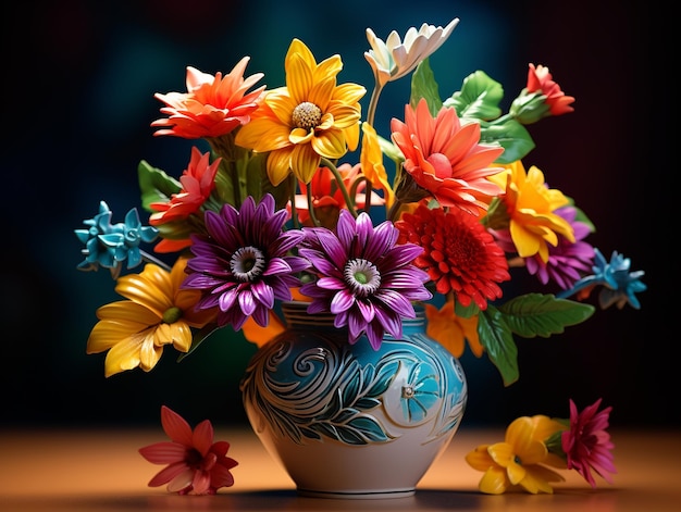 Vaso di fiori con bouquet di bellezza di fiori colorati