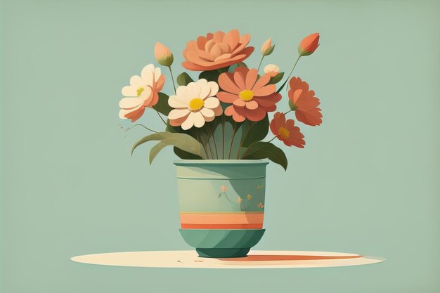 Vaso di fiori con margherite Illustrazione vettoriale in stile retro ai generativo