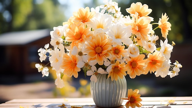 Vaso di fiori regalo natura petali gialli bouquet fresco estivo