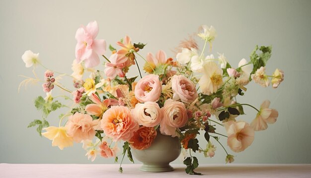 vaso di fiori sullo sfondo del tavolo bianco