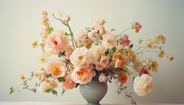 vaso di fiori sullo sfondo del tavolo bianco