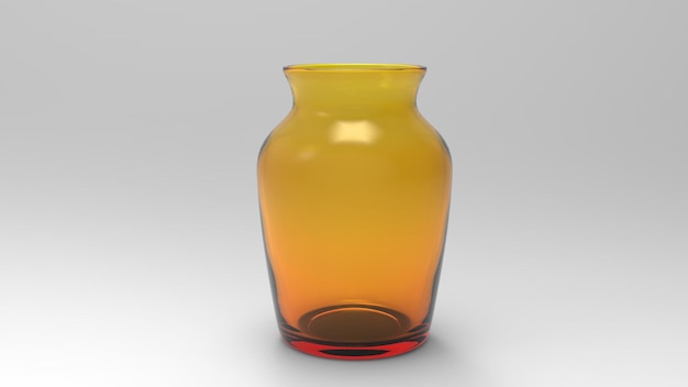 vaso di vetro arancione vuoto isolato su sfondo bianco retroilluminato e rendering 3d.