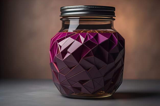 Vaso di vetro con disegno geometrico su sfondo scuro Ai generativo