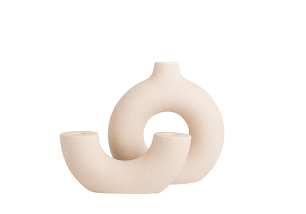 Vaso in ceramica in stile scandinavo su sfondo bianco isolare