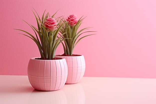 vaso rosa con bellissime piante colore rosa con sfondo rosa mondo rosa AI Genera