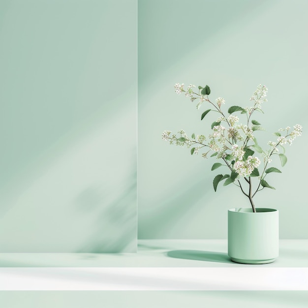 Vaso verde fresco e rinfrescante con fiore bianco
