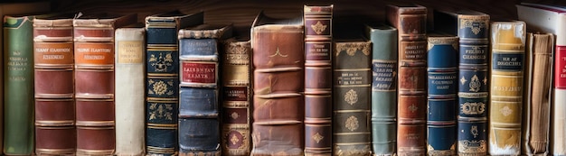 Vecchi libri antichi su scaffali di legno letteratura vintage ai generata