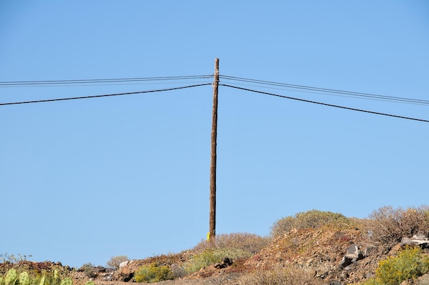 Vecchi pali del telefono retrò nel campo