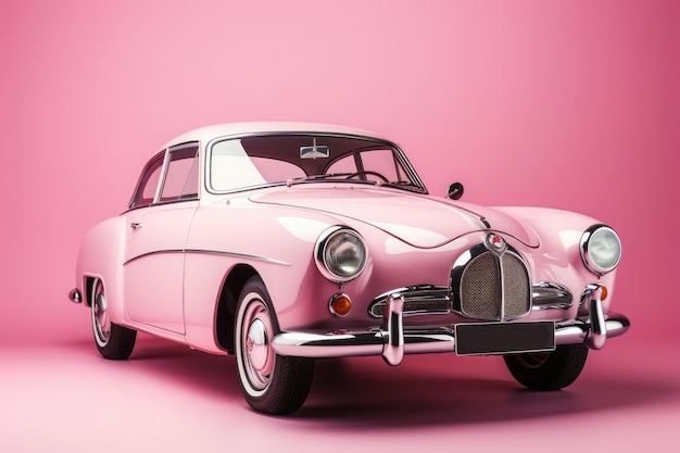 Vecchia auto d'epoca su sfondo rosa