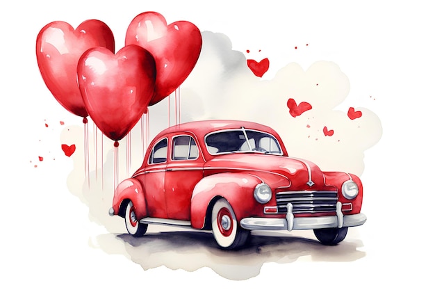 Vecchia auto e palloncino di San Valentino