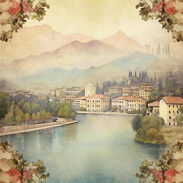 Vecchia carta del lago di Como, carta digitale vintage.
