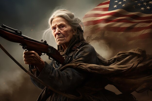 Vecchia donna americana invecchiata ritratto militare patriottico Generate Ai