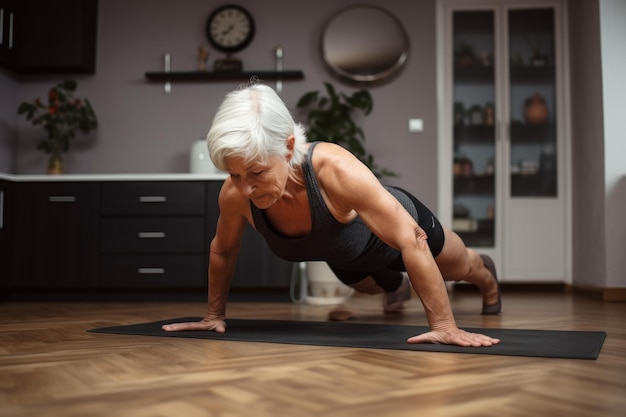 Vecchia donna che fa flessioni Senior maturo Genera Ai