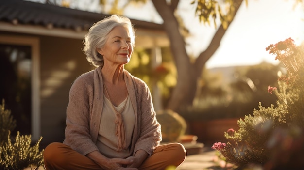 Vecchia donna che fa yoga