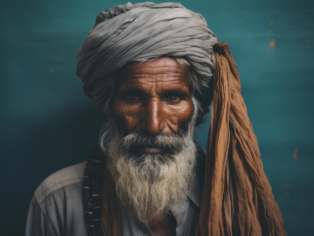 Vecchia foto a colori di un uomo indiano dei primi del '900