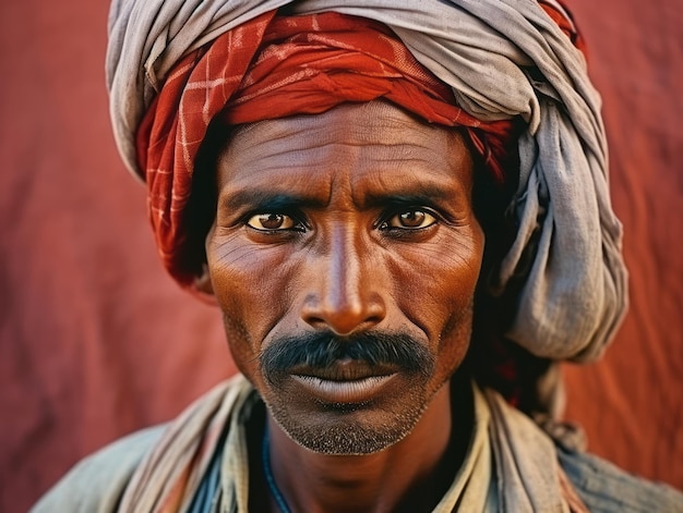 Vecchia foto a colori di un uomo indiano dei primi del '900