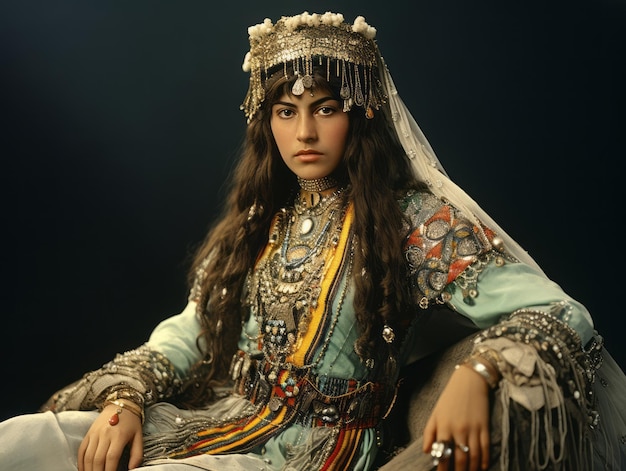 Vecchia fotografia a colori di donna araba degli inizi del 1900