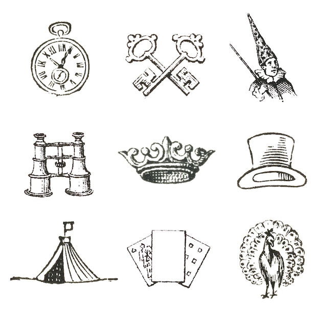 Vecchia icona png set di illustrazioni disegnate a mano