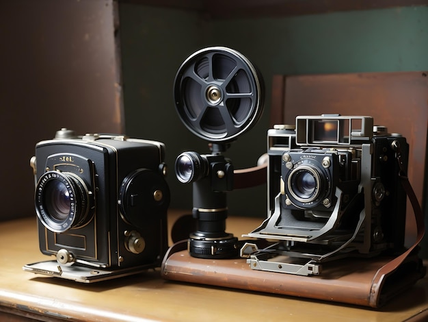 Vecchia macchina fotografica d'epoca e bobina fotografica