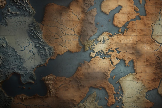 vecchia mappa del mondo con uno sfondo blu.