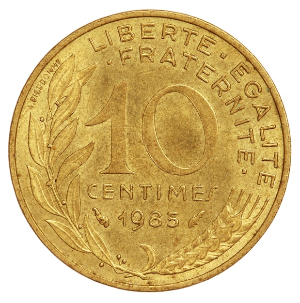 Vecchia moneta da 10 centesimi della Francia del 1985