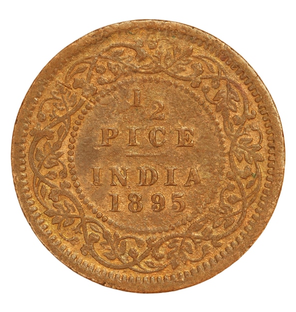Vecchia moneta indiana Half Pice del 1895 primo piano