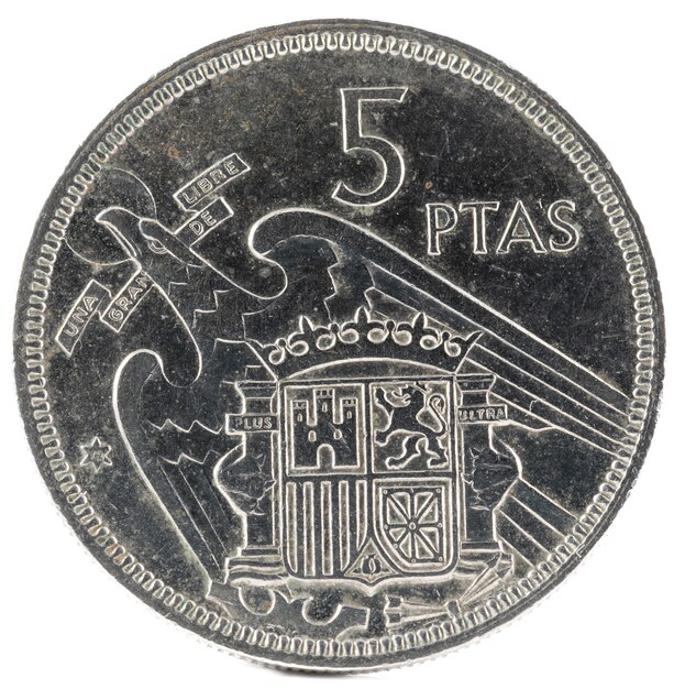 Vecchia moneta spagnola da 5 pesetas