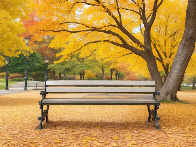 Vecchia panca di legno nel parco autunnale a colori