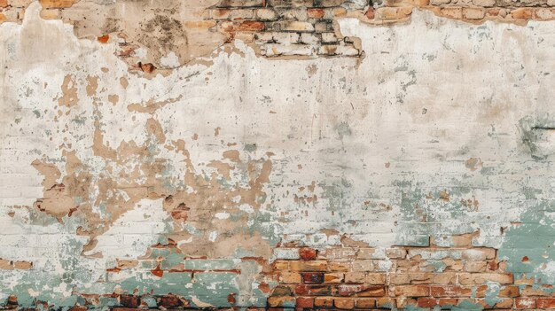 Vecchia parete vuota di mattoni texture dipinta parete distretta superficie grungy ampia parete di mattoni grunge parete di pietra bianca sfondo facciata di edificio scadente con gesso danneggiato astratto web banner spazio di copia