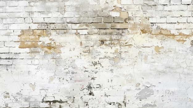 Vecchia parete vuota di mattoni texture dipinta parete distretta superficie grungy ampia parete di mattoni grunge parete di pietra bianca sfondo facciata di edificio scadente con gesso danneggiato astratto web banner spazio di copia