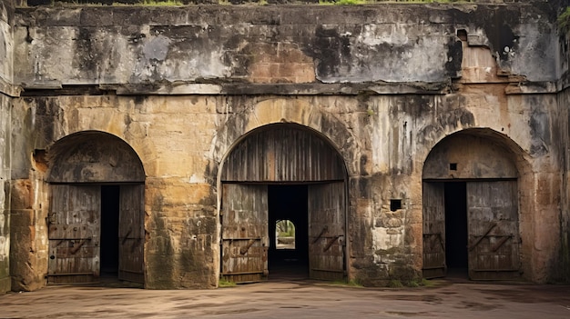 Vecchia porta del forte che mostra accenti deteriorati