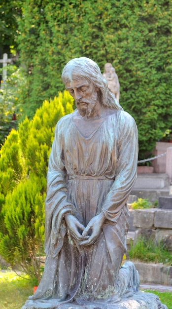 Vecchia statua nel cimitero di Lychakiv a Lviv Ucraina