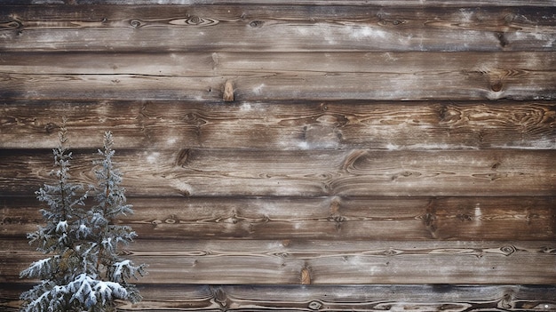 vecchia struttura di legno con neve e abete Sfondo Natale