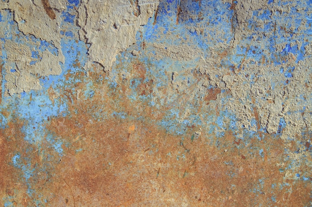 Vecchia superficie metallica Metallo con vernice blu e ruggine. Texture di metallo vecchio.