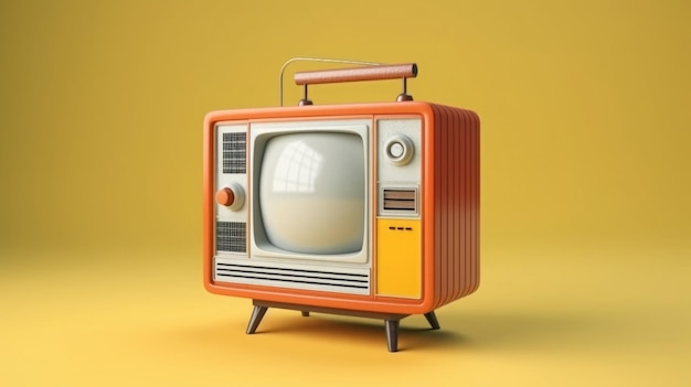 Vecchia televisione retrò su sfondo colorato Stile minimal AI generativa