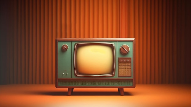 Vecchia televisione retrò su sfondo colorato Stile minimal AI generativa