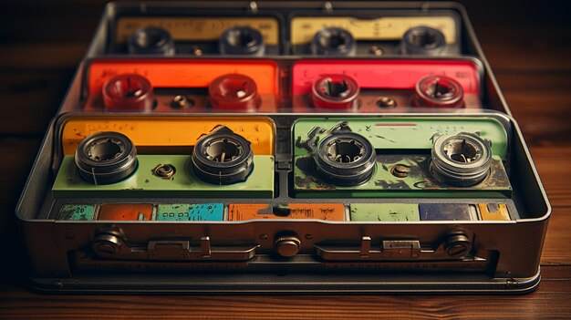 Vecchie cassette compatte sul tavolo di legno