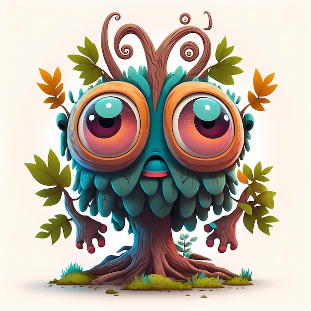 Vecchio albero Monster Illustration design, fiaba e fantasia con Colorful