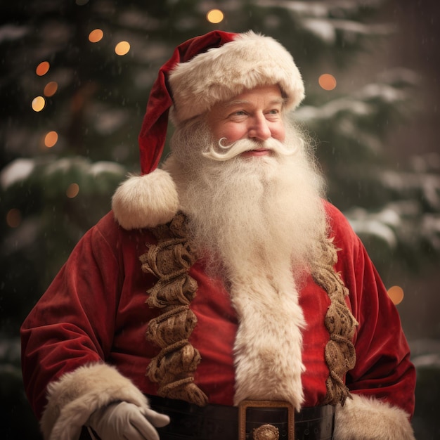 Vecchio Babbo Natale con barba bianca e cappello rosso Persona di Natale vintage in abito classico