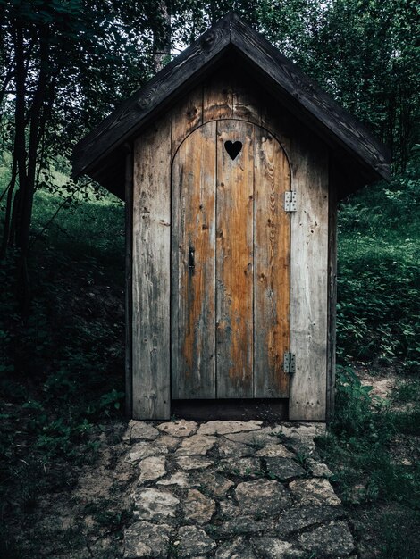 Vecchio bagno in legno in una foresta in estate