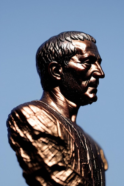 Vecchio busto in bronzo antico ritratto in pietra di un monumento uomo