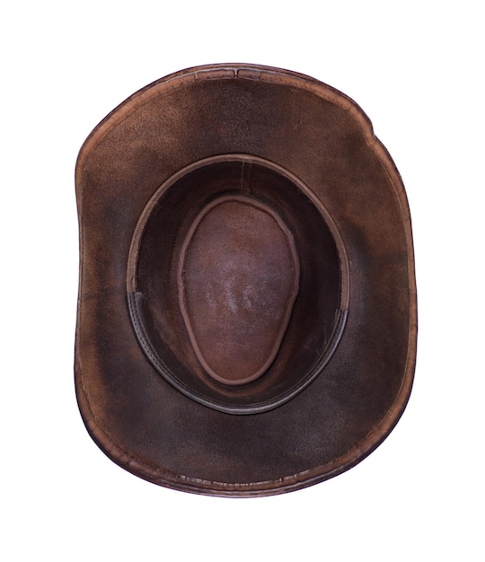 vecchio cappello da cowboy marrone di pelle isolato su sfondo bianco