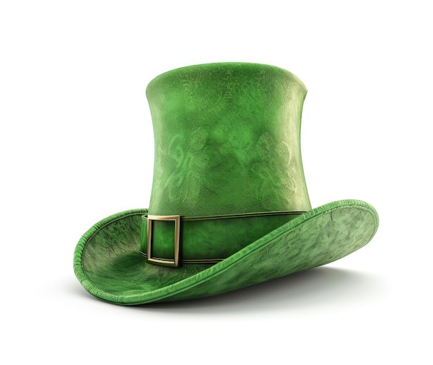 Vecchio cappello di leprechaun verde isolato su sfondo bianco