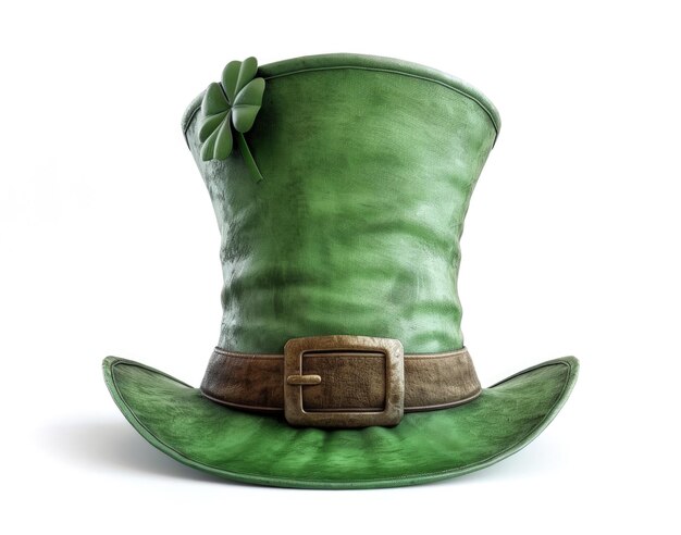 Vecchio cappello di leprechaun verde isolato su sfondo bianco