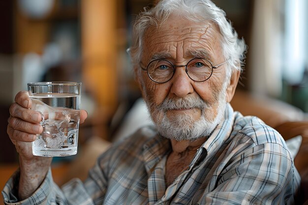 Vecchio con un bicchiere d'acqua