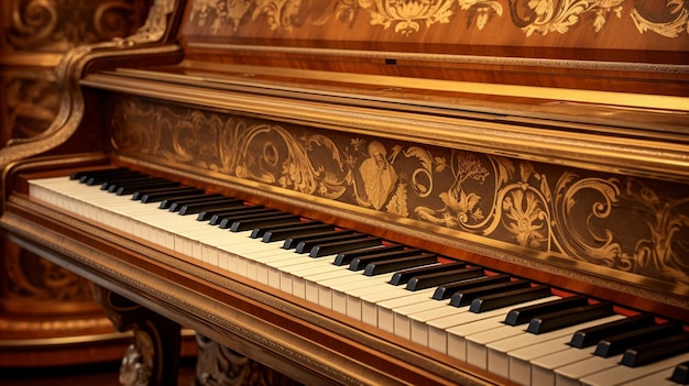 Vecchio concerto vintage dettaglio di gioco antico arte musicale nera melodia classica grande strumento legno bianco retro tasti di pianoforte tastiera closeup