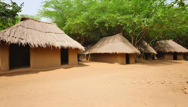 Vecchio cottage con tetto di paglia nel paesaggio africano