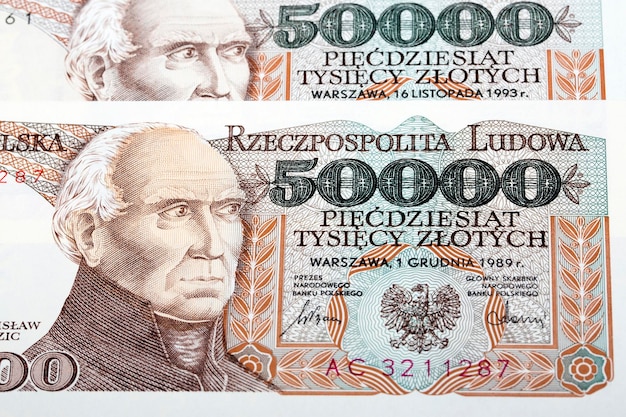 Vecchio denaro polacco 50000 Zloty uno sfondo