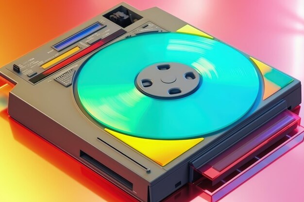 Vecchio dischetto del computer Sfondo colorato in stile retrò anni '80 e '90 IA generativa